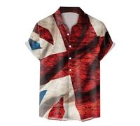 Union Jack Flag Hawaiian Shirt for Men Britain UK United Kingdom Festival Shirts For Men Caribbean Shirts For Men Funky Hawaiian Shirt Skeleton Shirt Travel King Charles Coronation Funny Tshirts