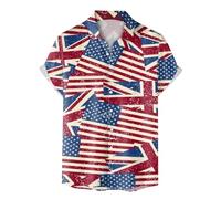Union Jack Flag Mens Graphic Tees United Kingdom Britain England Casual Short Sleeve T-Shirts Outfits for Holiday Wear Button Down Hawaii Aloha Clothes King Charles Coronation 2024 Hipster Shirt