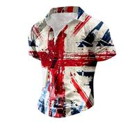 Union Jack Flag Mens T Shirt United Kingdom Britain England Men's Short Sleeve Shirts Summer Striped Casual Shirt Button Down Regular Fit Tops 2024 King Charles Coronation Aesthetic Shirts