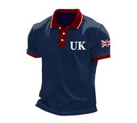 Union Jack Flag Men's T-Shirts United Kingdom Britain England Floral Printed Summer Casual Button Down Short Sleeve Aloha Beach Party Holiday Tops England Football Fishing Shirt (D-Navy, M)