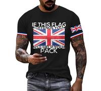Union Jack Flag Oversized T Shirts for Men Queen Platinum Jubilee Flower Printed Beach Short Sleeve Button Down Summer Casual Shirts England Football Cotton Tee Shirt Top