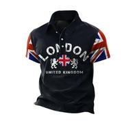 Union Jack Flag T Shirt Men Bunting Flags Print Great Britain Short Sleeve Breathable Moisture Wicking Work Polo Golf T-Shirts Casual Tops Sports Tee England Football Aesthetic Shirts (Black-d, XXL)