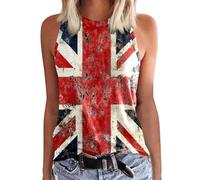 Union Jack Flag Tank Top for Women United Kingdom England Great Britain Crewneck Sleeveless Vest Shirts Ladies UK Flags Printed Graphic Independence Day Tee T-Shirts Summer Tops