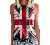 Union Jack Flag Tank Top for Women United Kingdom England Great Britain Crewneck Sleeveless Vest Shirts Ladies UK Flags Printed Graphic Independence Day Tee T-Shirts Summer Tops