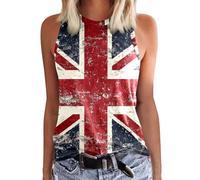 Union Jack Flag Tank Top for Women United Kingdom England Great Britain Crewneck Sleeveless Vest Shirts Ladies UK Flags Printed Graphic Independence Day Tee T-Shirts Summer Tops