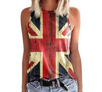 Union Jack Flag Tank Top for Women United Kingdom England Great Britain Crewneck Sleeveless Vest Shirts Ladies UK Flags Printed Graphic Independence Day Tee T-Shirts Summer Tops