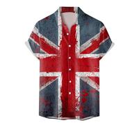 Union Jack Flag Tshirts Shirts for Men United Kingdom Britain England Floral Printed Summer Casual Button Down Short Sleeve Aloha Beach Party Holiday Tops King Charles Coronation 2024 Funny Tshirts