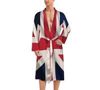 Union Jack Flag UK United Kingdom Men's Robes Long Sleeve V Neck Bath Robe Printed Bathrobes Cozy Soft Sleepwear 2XL