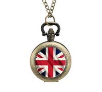 Union Jack Flag UK United Kingdom Vintage Pocket Watch Alloy Pendant Watches Necklace Gift for Men Women Coppery-Style