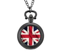 Union Jack Flag UK United Kingdom Vintage Pocket Watch Alloy Pendant Watches Necklace Gift for Men Women Black-Style