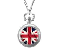 Union Jack Flag UK United Kingdom Vintage Pocket Watch Alloy Pendant Watches Necklace Gift for Men Women Silver-Style