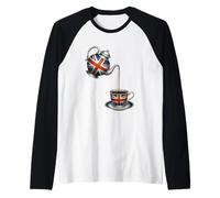 Union Jack Flag Vintage British Teapot & Teacup Raglan Baseball Tee