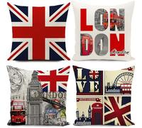 Union Jack Flags Cushion Covers British Gifts London Souvenirs Festival Party Decorations England Uk Vintage Throw Pillow Case 18x18 Inch Set of 4 Decor Home for Livingroom Bedding Sofa Office