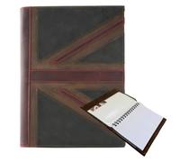 Union Jack Genuine Leather Vintage Notebook Cover - British Flag Design with Distressed Finish - Includes Free A5 Notebook - Leather Writing Journal Holder for Work, Study & Travel