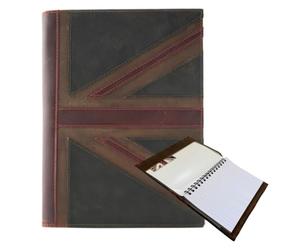 Union Jack Genuine Leather Vintage Notebook Cover - British Flag Design with Distressed Finish - Includes Free A5 Notebook - Leather Writing Journal Holder for Work, Study & Travel
