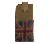Union Jack Glasses case Soft Leather Wide tab top by Mala leather (Brown)