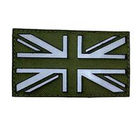 Union Jack Great Britain Subdued Reflective Flag Embroidered Airsoft Morale Patch (Green)