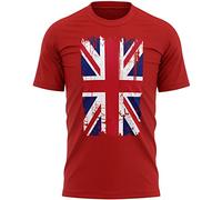 Union Jack Grunge Flag Mens T Shirt Great Britan Tee King Charles III Coronation Top, M, Red