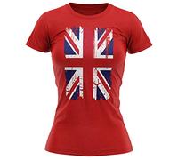 Union Jack Grunge Flag Womens T Shirt Great Britan Tee King Charles III Coronation Top, XL, Red