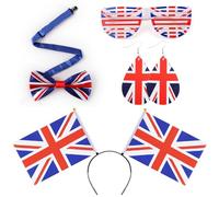 Union Jack Headband Women Kids Union Jack Earrings Studs Novelty Union Jack Glasses Shutter Shades Union Jack Bow Tie for Men Boys British Flag Accessories Union Jack Party Supplies National Day 4 PCS