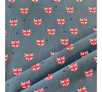 Union Jack Hearts Print Polycotton Fabric, VE Day Design, 112cm Wide, Denim Blue
