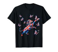 Union Jack Leaping Lion Watercolour Butterfly British Design Value Graphic T-Shirt