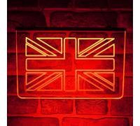Union Jack LED Neon Light Sign | Great Britain Multicolour British Flag Hanging Wall Decor for Home Bar, Pub, Lounge or Bedroom | USB Powered (Yellow)
