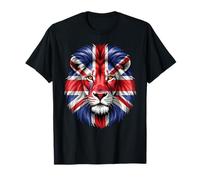 Union Jack Lion Graphic British Flag UK Vintage Patriotic T-Shirt