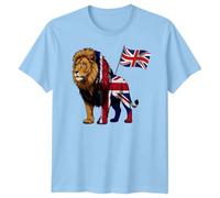 Union Jack Lion T-Shirt Great Britain UK Flag Graphic Family Shirts Men Women & Kids Tee British Patriotic Apparel Ladies M Sky Blue
