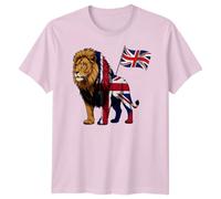 Union Jack Lion T-Shirt Great Britain UK Flag Graphic Family Shirts Men Women & Kids Tee British Patriotic Apparel Ladies 2XL Light Pink