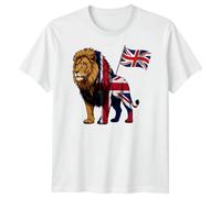 Union Jack Lion T-Shirt Great Britain UK Flag Graphic Family Shirts Men Women & Kids Tee British Patriotic Apparel Unisex 2XL White