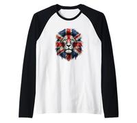 Union Jack Lions Head Lion Face & British Flag Great Britain Raglan Baseball Tee