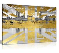Union Jack London Gold Abstract Canvas Wall Art Picture Print Home Decor (18x12in)