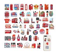 Union Jack London Stickers - 50pcs PVC British Flag Red Buses Waterproof Sheets | Perfect for Water Bottle Notebook Laptop Luggage Phone Car Motorcycle Scrapbook Decoration DIY Craft