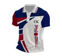 Union Jack Pack of 3/5 Mens Polo Shirts Short Sleeve Lightweight Quick Dry Golf Casual Collared Tops Moisture Breathable Wicking Work Shirt King Charles 2025 Sportwear (Navy,S)