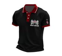 Union Jack Pack of 3 Mens Polo T Shirt Breathable and Lightweight Quick Dry 3 Button Ribbed Collar Comfortable Short Sleeve Polo Shirt Queen Platinum Jubilee Daily Wear (Black,L)