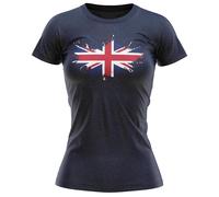 Union Jack Paint Splatter T Shirt Women Great Britain Supporter Ladies Tee for 2024 Sports Games, S, Navy