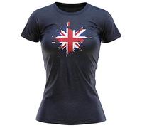 Union Jack Paint Splatter Womens T Shirt King Charles III Coronation 2023 Top Royal Family Celebrations Tee, XXL, Navy