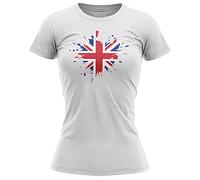 Union Jack Paint Splatter Womens T Shirt King Charles III Coronation 2023 Top Royal Family Celebrations Tee, M, White