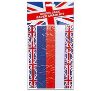 Union Jack Paper Chain Kit - Pack of 100 Assorted Red, White, Blue & Union Jack Strips of Paper for DIY Paper Chains - United Kingdom King's Coronation Street Party Decoration