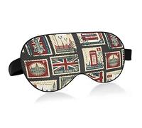 Union Jack, Parliament, Big Ben and London Retro Stamps Eye Masks Cover Blocks Light Sleep Mask Shade Cover Blindfold Relaxing Eyeshade Cover with Adjustable Head Strap for Men Women Kids