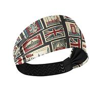 Union Jack, Parliament, Big Ben and London Retro Stamps Women's Headbands Yoga Workout Exercise Stretchy Headband Breathable Head Wraps Sweat Wicking Hair Bands Head Scarf for Sports