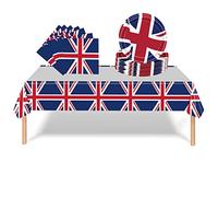 Union Jack Party Tableware Kit,1P VJ Day Tablecloth 20P Paper Napkins and 16P VJ Day Plates for VJDay 80th Anniversary Party,UK Flag Dinnerware for Celebrate 80 Years Victory in Europe Table Decor