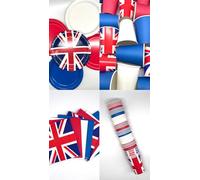 Union Jack Party Tableware Kit, British Theme, 35 Guests Cups Napkins Plates Paper