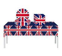 Union Jack Party Tableware Set,37Pcs VJ Day Flag Plastic Table Cloth,Paper Plates Napkins UK Flag Great Britain Dinnerware Set for VJ Day 80th Anniversary Decorations,Royal Union Jack Party Supplies