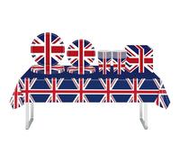 Union Jack Party Tableware Set,69Pcs Union Jack Party Decorations with UK Plastic Table Cloth,Paper Plates,Napkins and Cups,British Tableware for 80 Years Victory In Europe WW2 1945-2025 Decorations