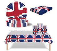Union Jack Party Tableware Set,69Pcs VJ Day Flag Plastic Table Cloth,Paper Plates Napkins Cups UK Flag Great Britain Dinnerware for VJ Day 80th Anniversary Table Decorations,Union Jack Party Supplies