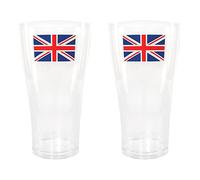 Union Jack Pint Cups - Pack of 2 - Heavy Duty Plastic Premium Reusable 568ml Pint Cups with Union Jack Flags - Perfect for National Celebrations and Jubilee King's Coronation Street Parties