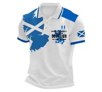 Union Jack Polo Shirt for Men Scotland, Wales, Northern Ireland Bunting Flags Print Plus Size Short Sleeve T-Shirt Golf Shirts Collared King Coronation Holiday Casual Tops (Scotland-1, XL)
