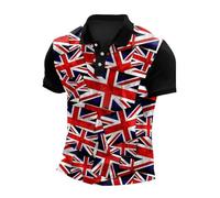Union Jack Polo Shirts for Men Moisture Wicking Quick-Dry 4 Way Stretch Golf Shirts Casual Print Colorful Mens Polo Shirts Short Sleeve Queen Platinum Jubilee Clothing (Black,XL)